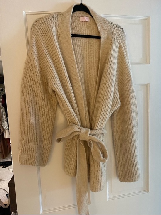 Pink Lily Sweaters - Pink Lily Cream Knit Tie-Waist Cardigan Sweater